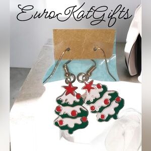 Christmas Tree Holiday Earrings Gold Stainless Steel Silver Ear Wires. NEW NWT